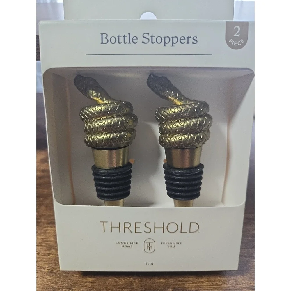 Threshold Gold Snake Bottle Stoppers Set of 2 Wine Bottle Stoppers New in Box
